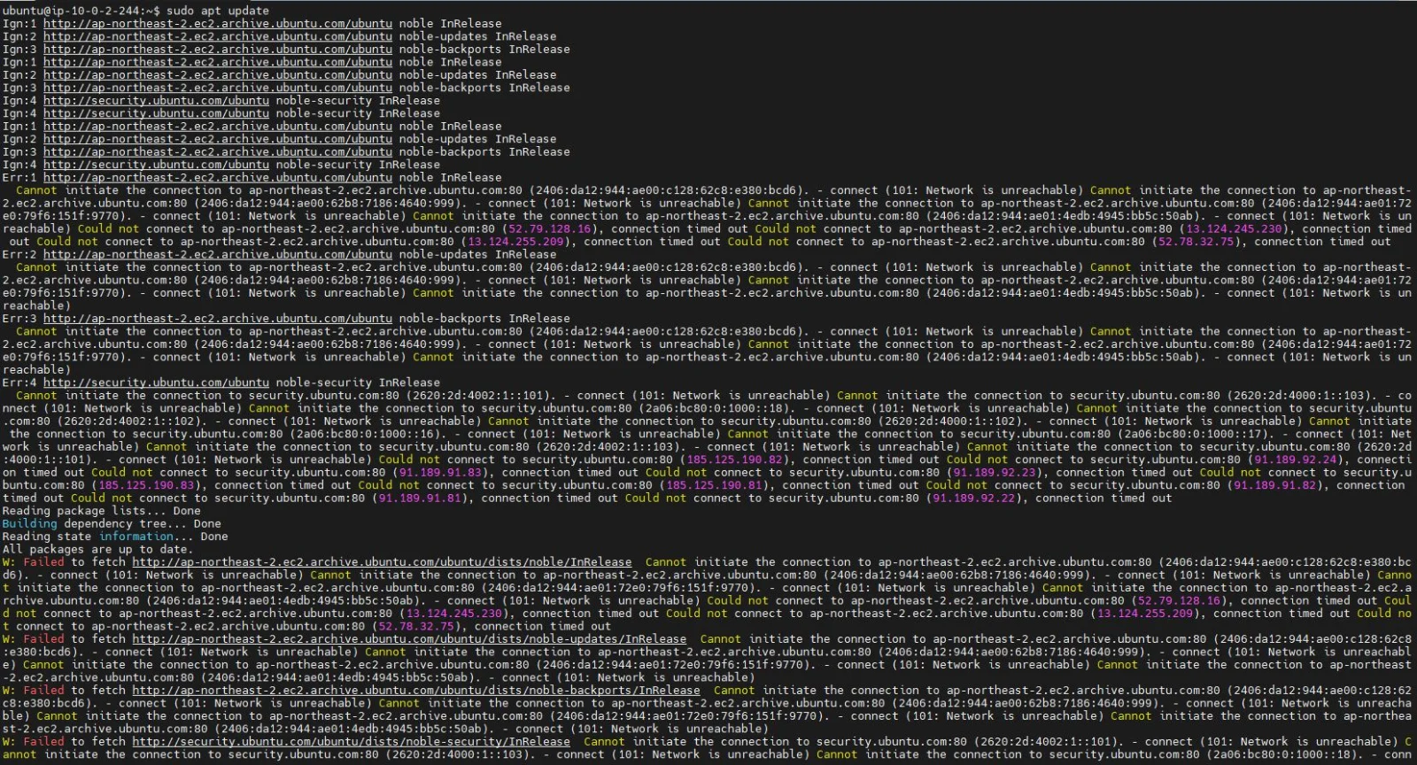 apt update failing on the Private Subnet EC2 before NAT Gateway setup