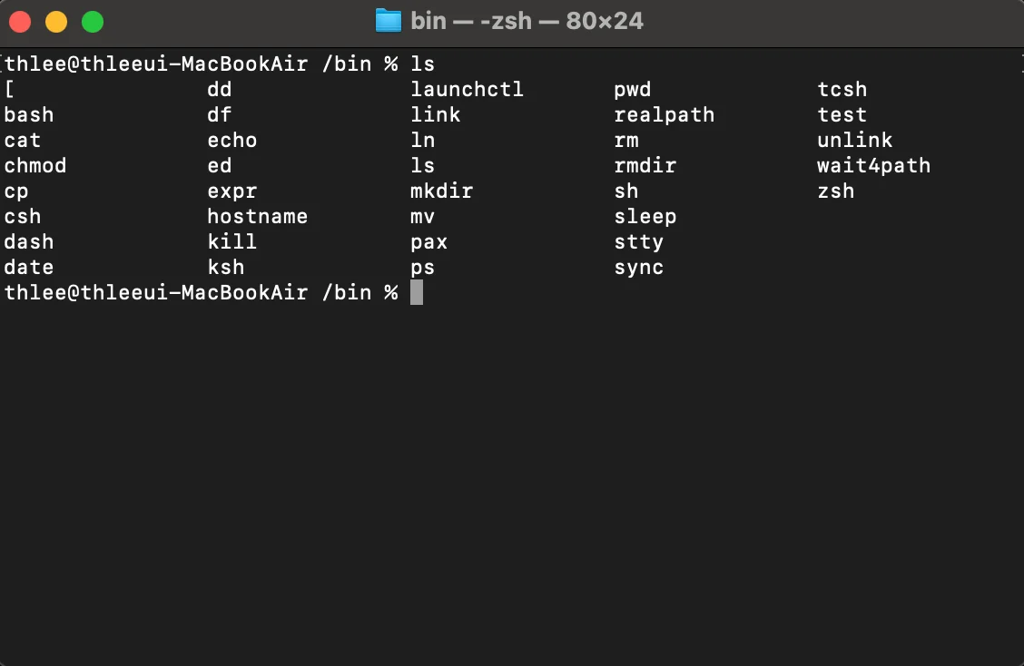 List of executables like ls, pwd, kill in the /bin directory