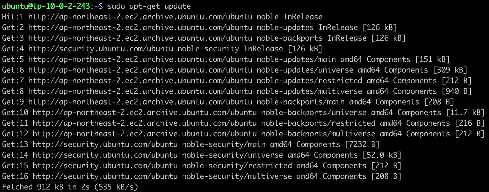 NAT Instance 구축 후 Private Subnet EC2에서 apt-get update 성공