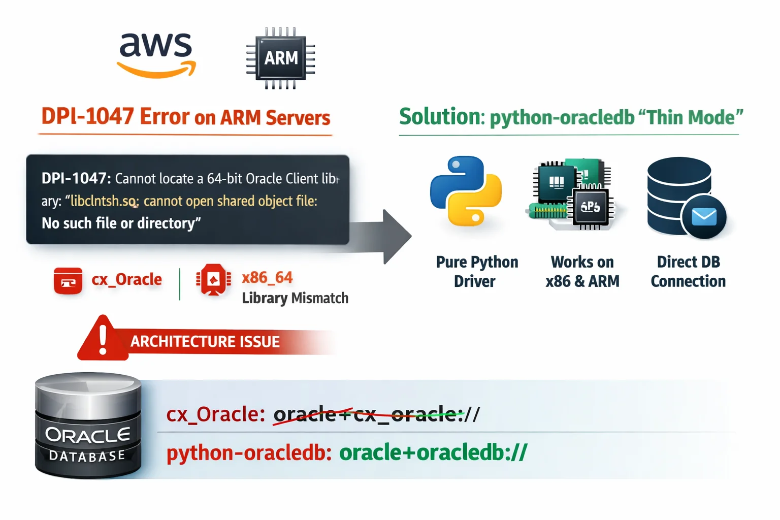 AWS Graviton ARM 인스턴스에서 발생하는 DPI-1047 에러와 python-oracledb Thin 모드 해결 구조