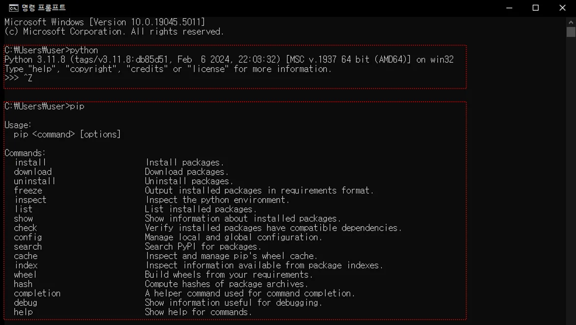 python and pip commands working in cmd