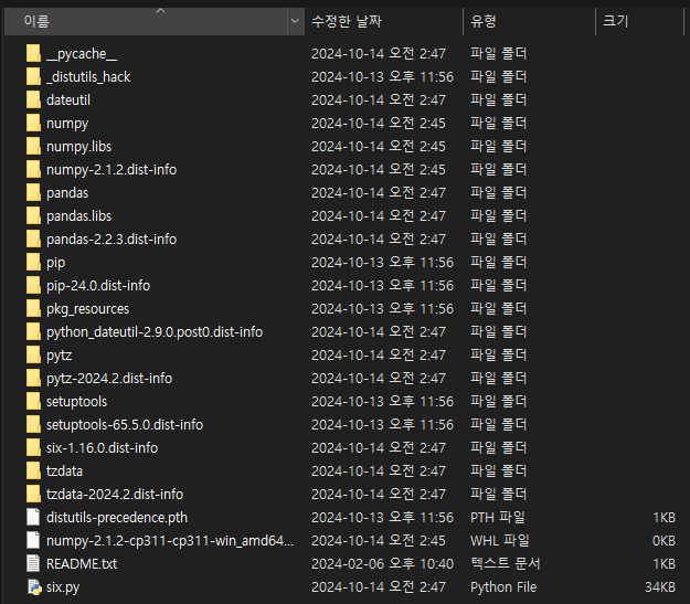 numpy and pandas installed under site-packages